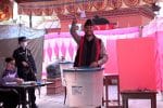 Jagdish Kharel casting his vote at Mahadev Temple polling center in Lalitpur Constituency 2 during the Nepal House of Representatives election.